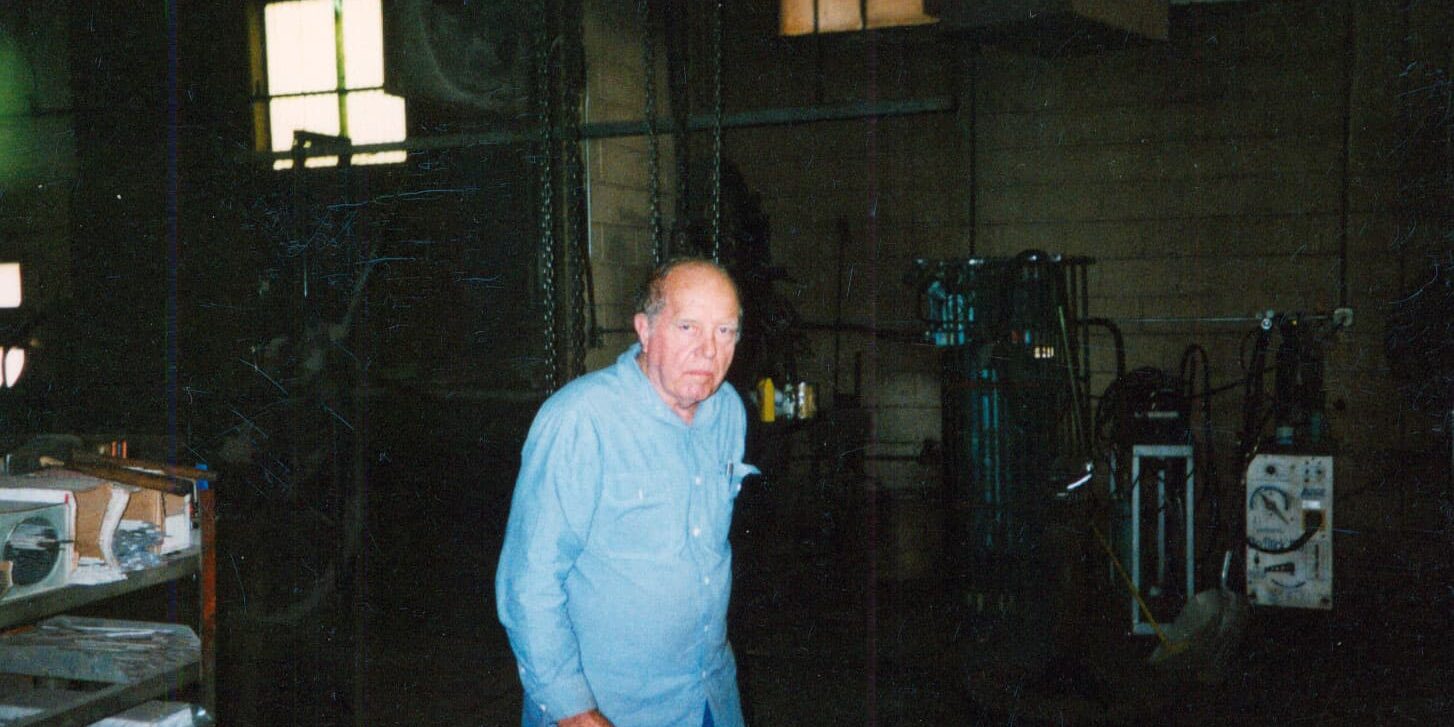 A photo of Lawrence Cokel inside the welding shop